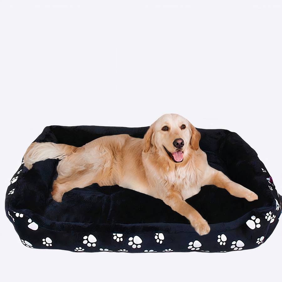 XXL Large Black Dog Bed with Paw Print for Extra Large Dogs