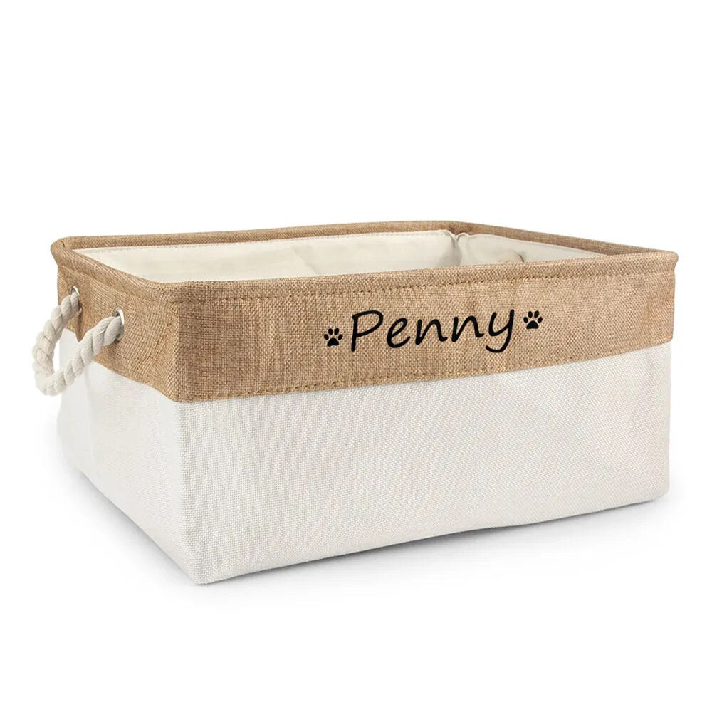 Custom Pet Storage Basket Personalized Pet Organizer Bin with Name Holder