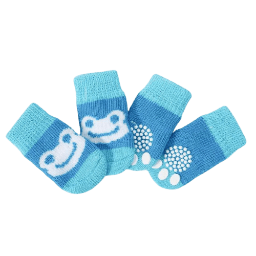 Dog Socks Blue Frog Pattern Non Slip Pet Socks for Puppies and Small Dogs