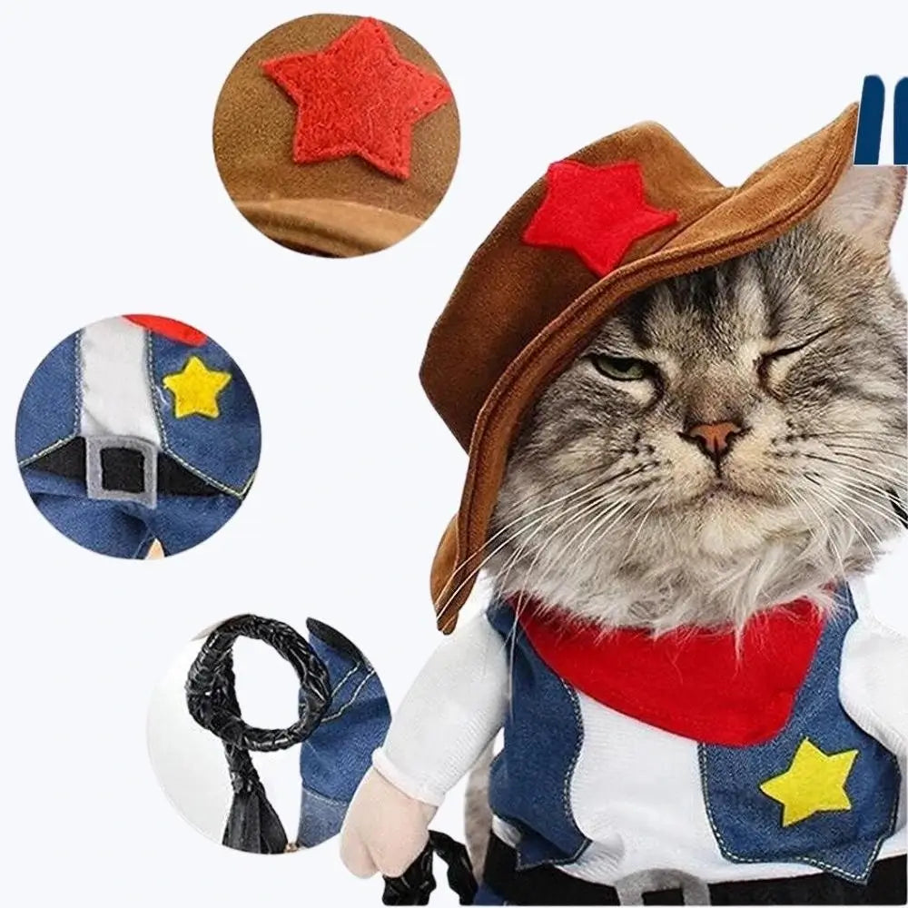 Cat Cowboy Costume Pet Outfit Western Dress Up for Cats and Small Dogs