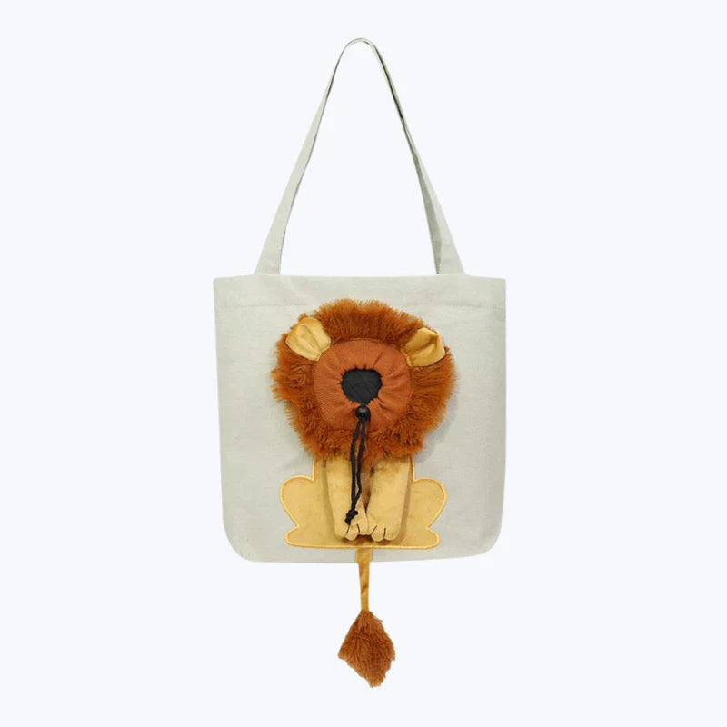 Lion Cat Motif Tote Bag Animal Print Canvas Shoulder Bag
