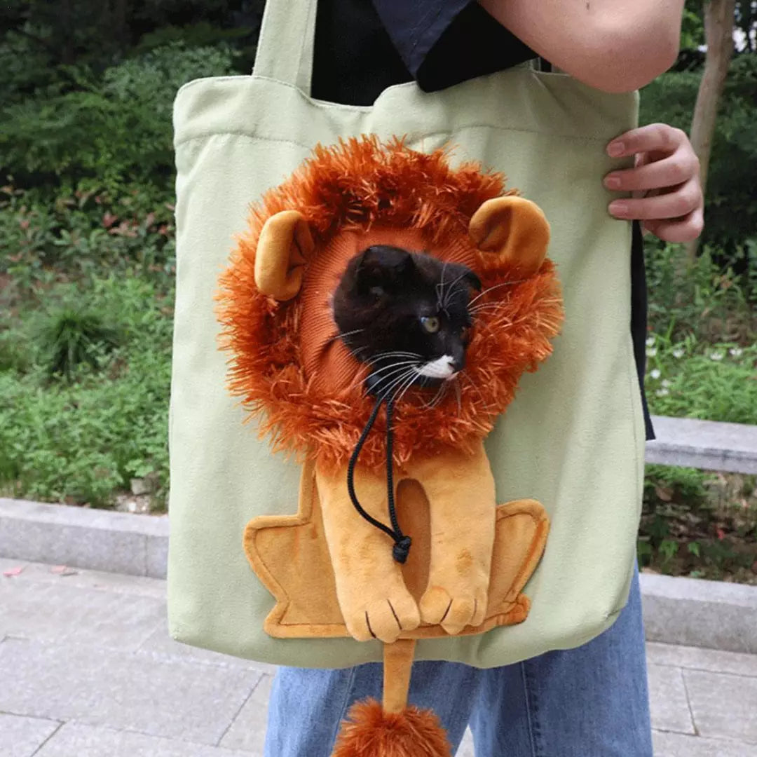 Lion Cat Motif Tote Bag Animal Print Canvas Shoulder Bag