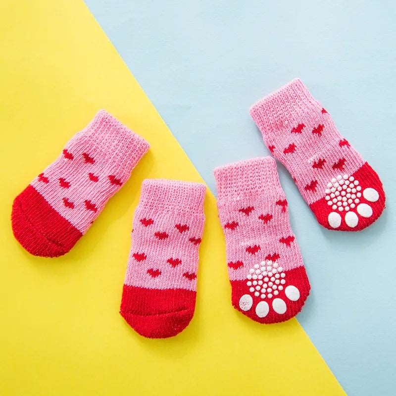 Dog Socks Pink Heart Non Slip Pet Booties