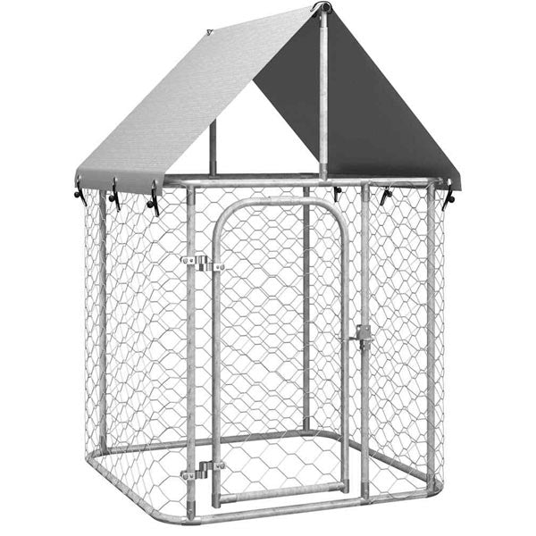Outdoor Dog Kennel with Galvanized Steel Roof and Polyethylene Fabric 13x5x6.5 ft