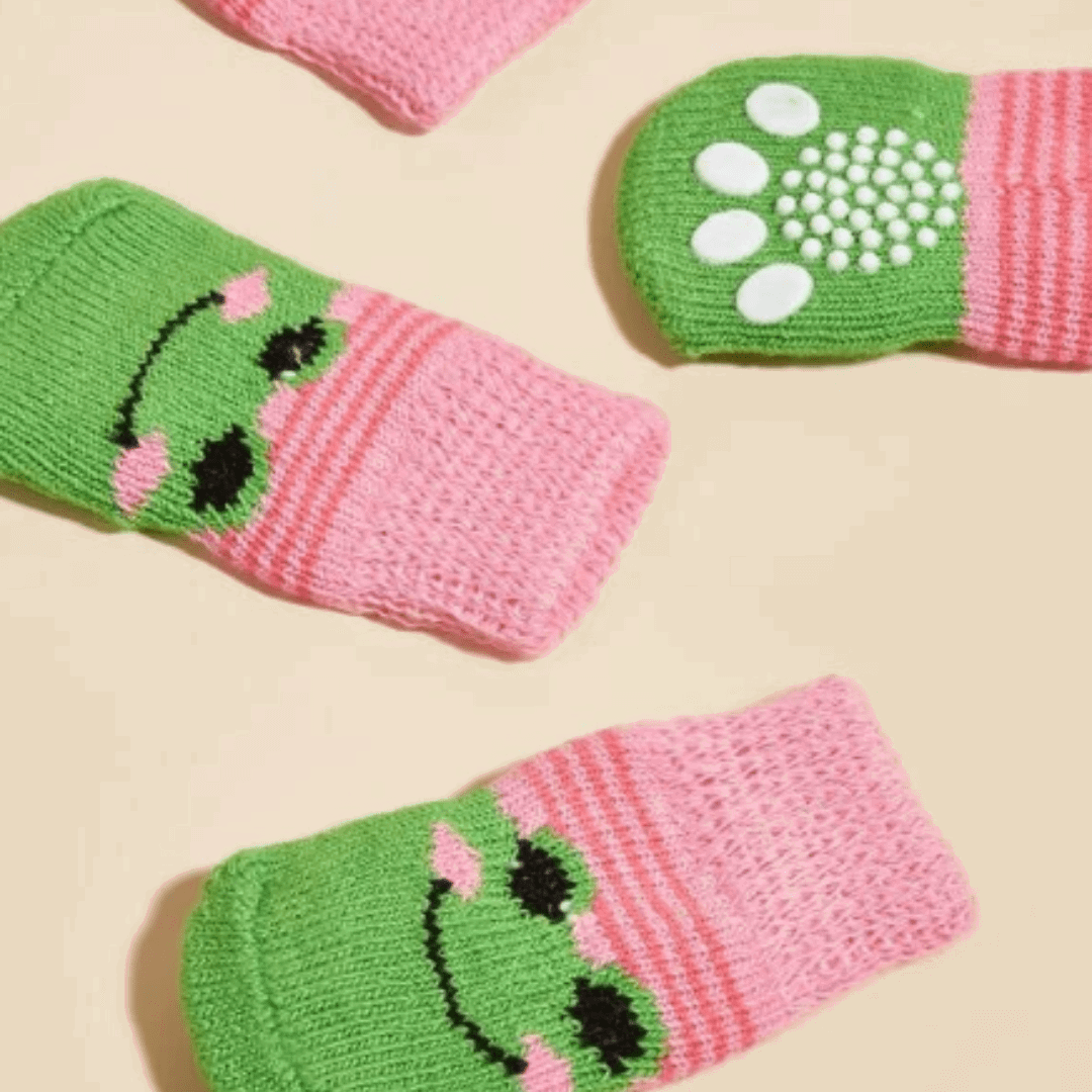 Dog Socks Frog Design Cute Non Slip Pet Booties