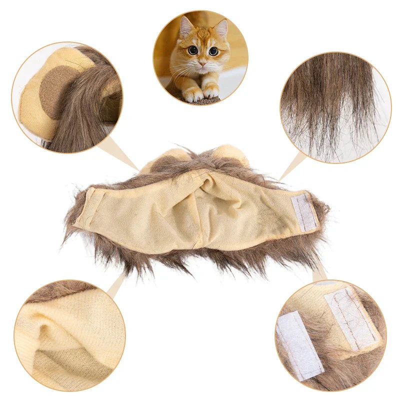 Cat Costume Lion Mane Wig Pet Halloween Outfit for Cats