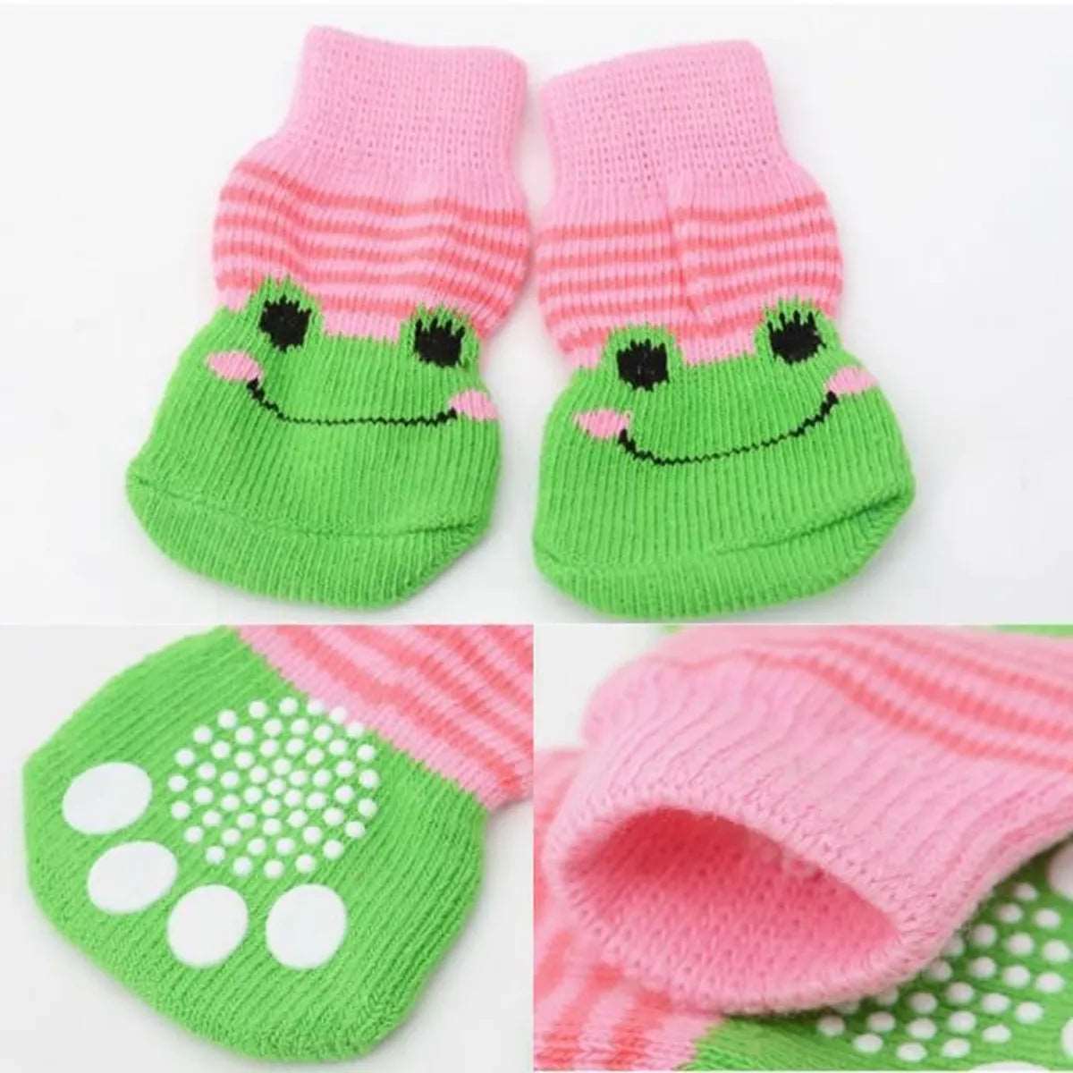 Dog Socks Frog Design Cute Non Slip Pet Booties