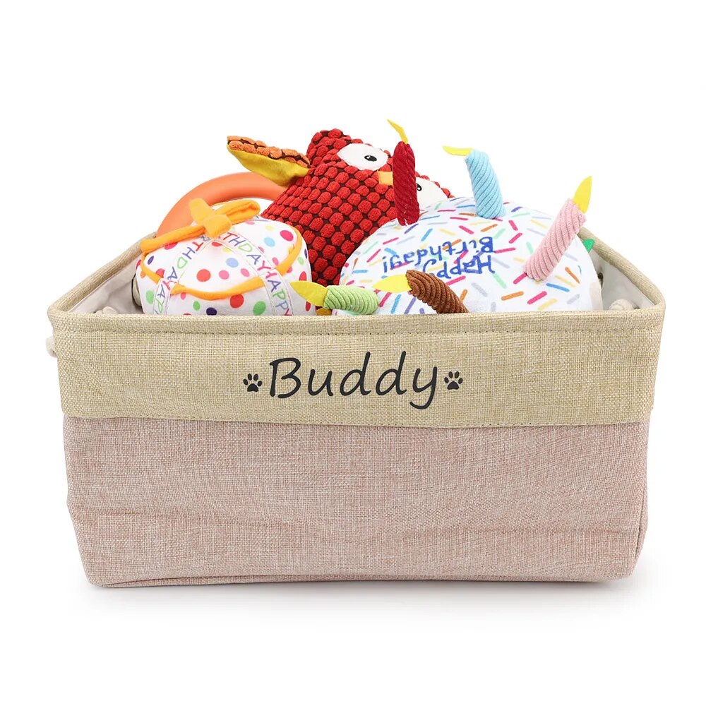 Custom Pet Storage Basket Personalized Pet Organizer Bin with Name Holder