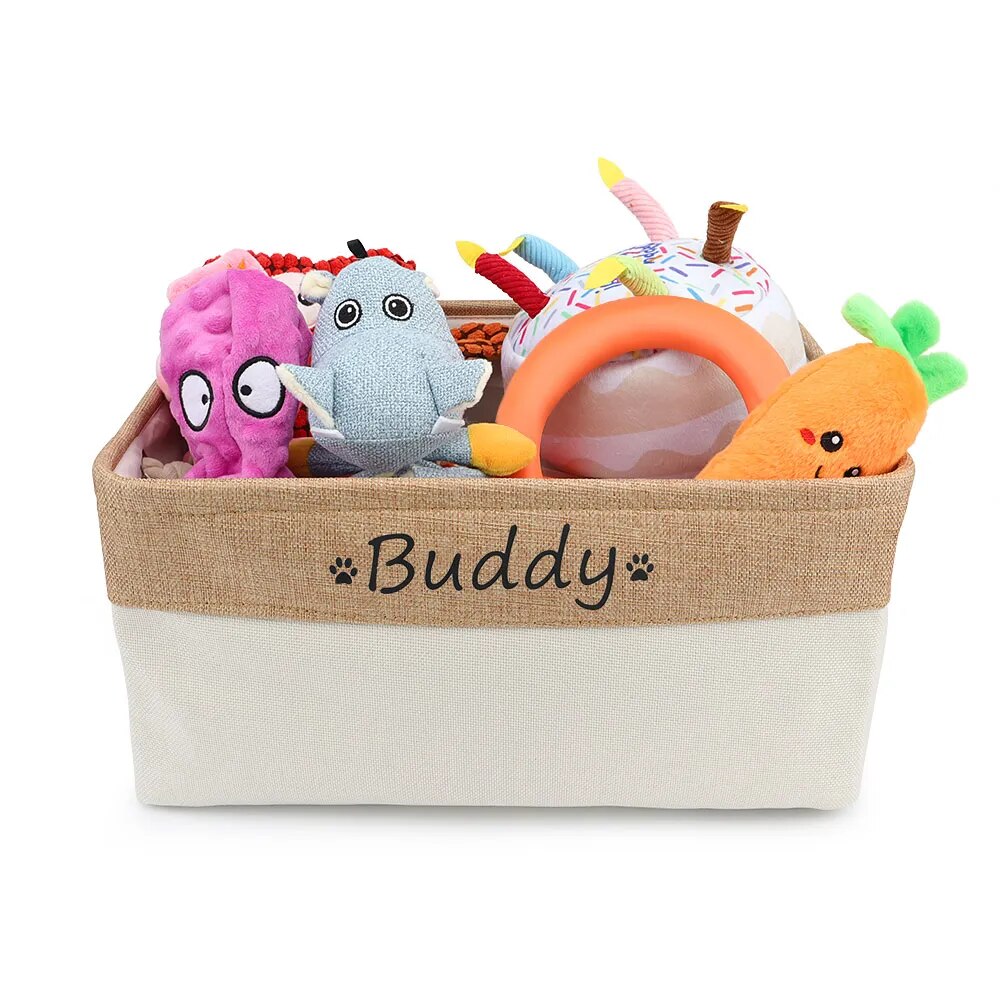 Custom Pet Storage Basket Personalized Pet Organizer Bin with Name Holder