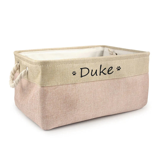 Custom Pet Storage Basket Personalized Pet Organizer Bin with Name Holder