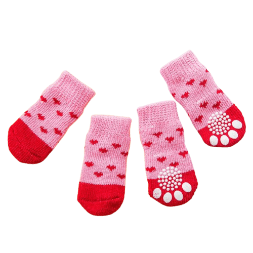 Dog Socks Pink Heart Non Slip Pet Booties